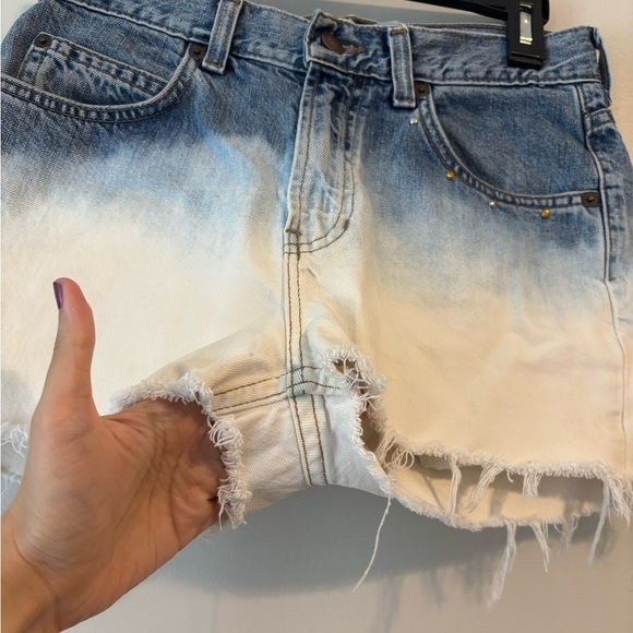 Y2K Ombre Studded Distressed Festival Denim GAP Punk Mini Flare Mom Short Small - Picture 5 of 9
